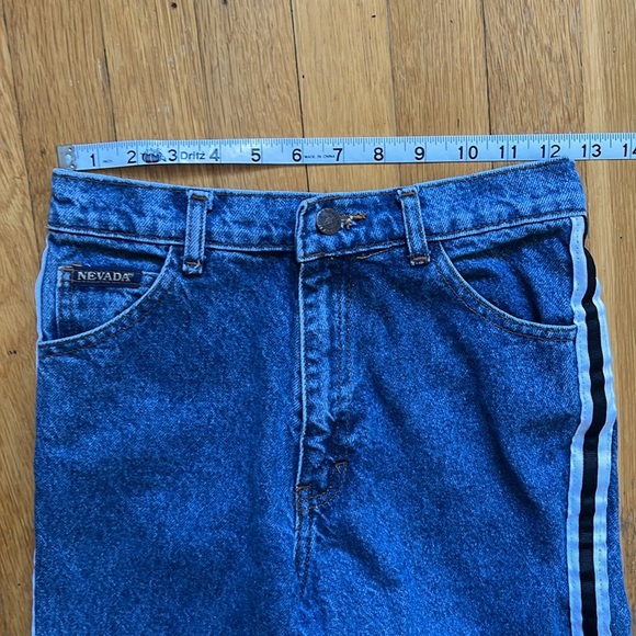 90s Vintage 100% Cotton Rigid Flare Jeans High Rise Sporty Stripe Denim Sz 0 / 1 - Picture 10 of 13